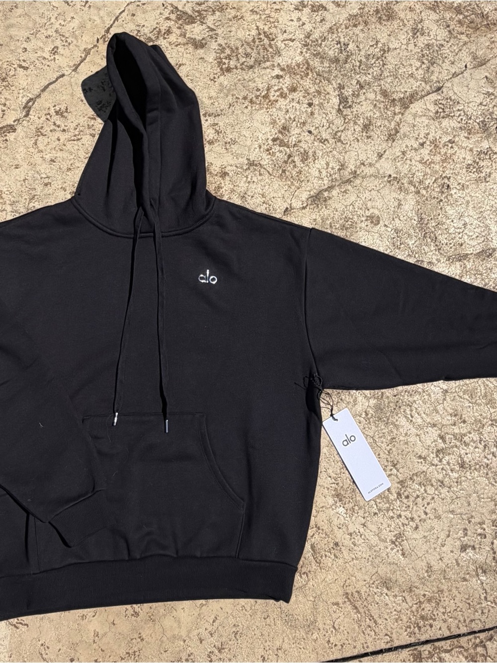 ALO Yoga Black Embroidered Logo Hoodie